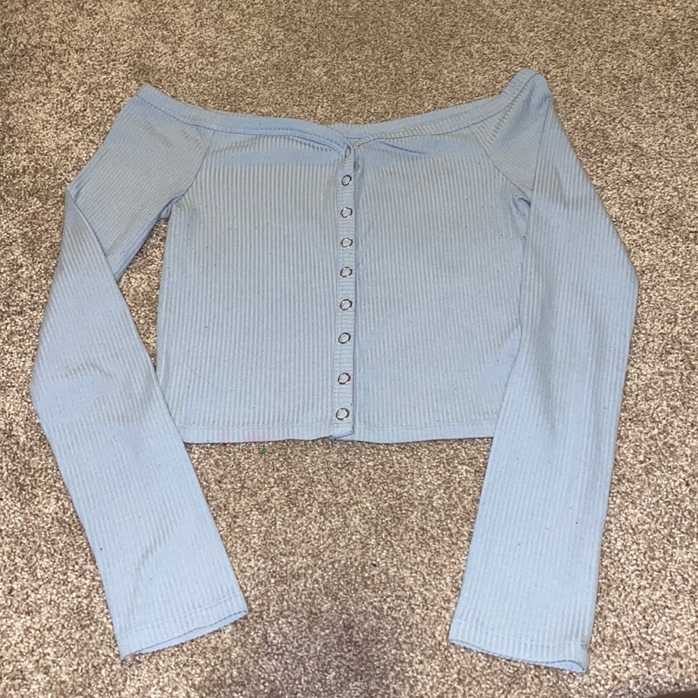 Xs off the shoulder blue crop top